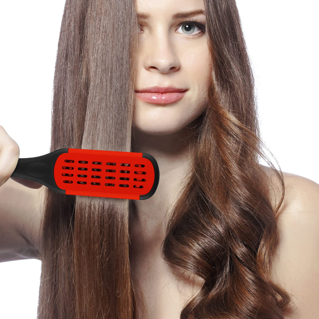 Hair Straightening Comb Boar Bristle Clamp Hair Brush Double Sided Hair Straightener Hair Splint Comb with 5 Pieces Alligator Hair Clips, Pin Rat Tail Comb for Hair Styling Curling Tools (Red Comb)