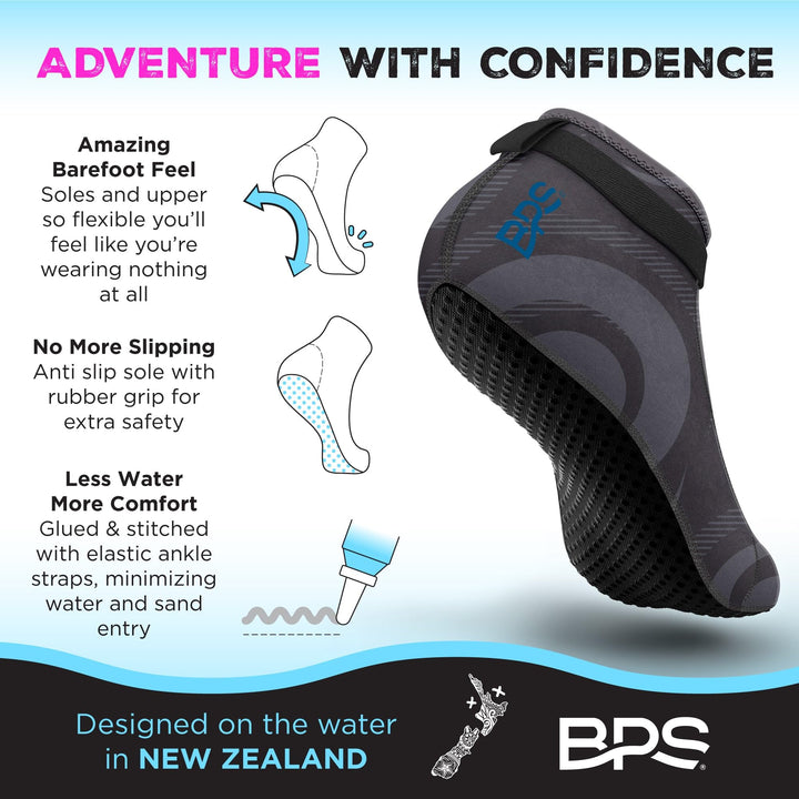'Smart Sock' 3mm Neoprene Socks - For Beach Soccer, Volley ball and Water Activities Flexible Dive Socks Glued & Stitched Anti-Slip Wetsuit Boots for Men Women (Black Patterned/Blue, XL)