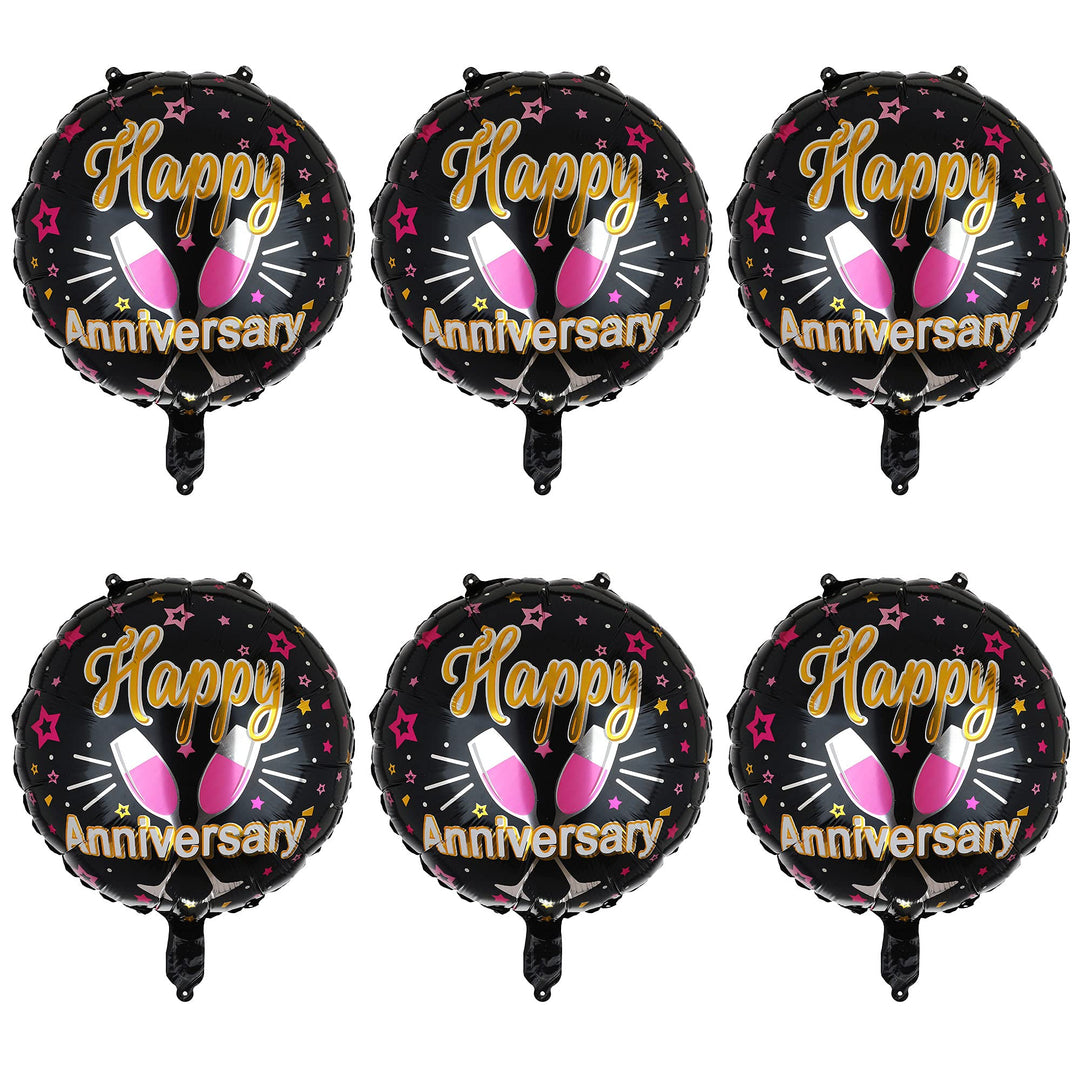 6 Pcs Anniversary Mylar Balloons Round Foil Helium Balloon Happy Birthday Party Decorations Supplies 18 Inch