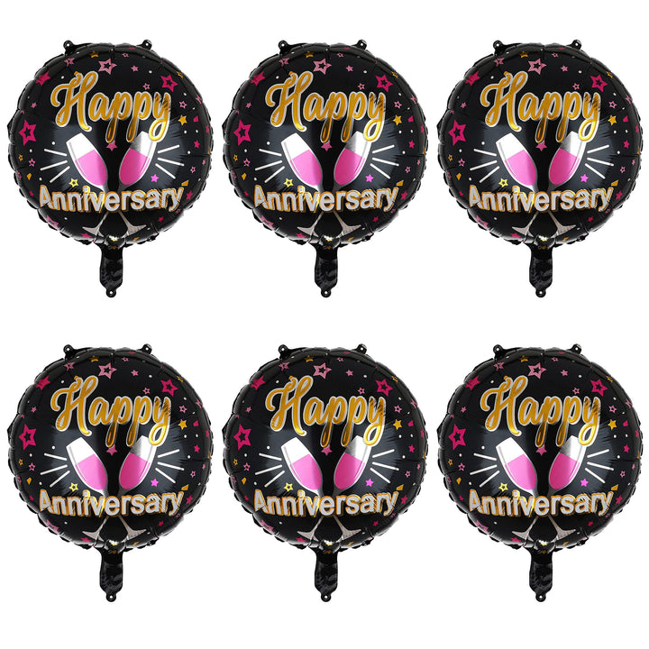 6 Pcs Anniversary Mylar Balloons Round Foil Helium Balloon Happy Birthday Party Decorations Supplies 18 Inch