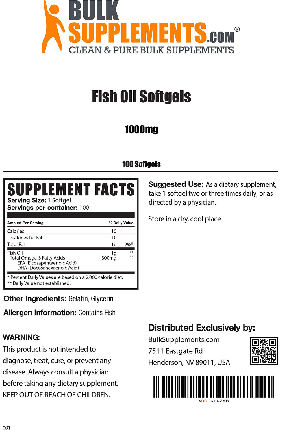 .com Fish Oil 1000mg Softgels - Fish Oil Supplement - Fish Oil Omega 3 Supplement - Fish Oil Pills - 1 Fish Oil Softgels per Serving (1000mg) - 100-Day Supply (100 Softgels)