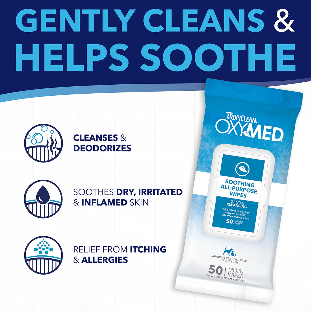 Oxymed Soothing Allover Cat & Dog Wipes For Paws And Butt | Anti Itch Relief For Dogs & Cats 50 Count