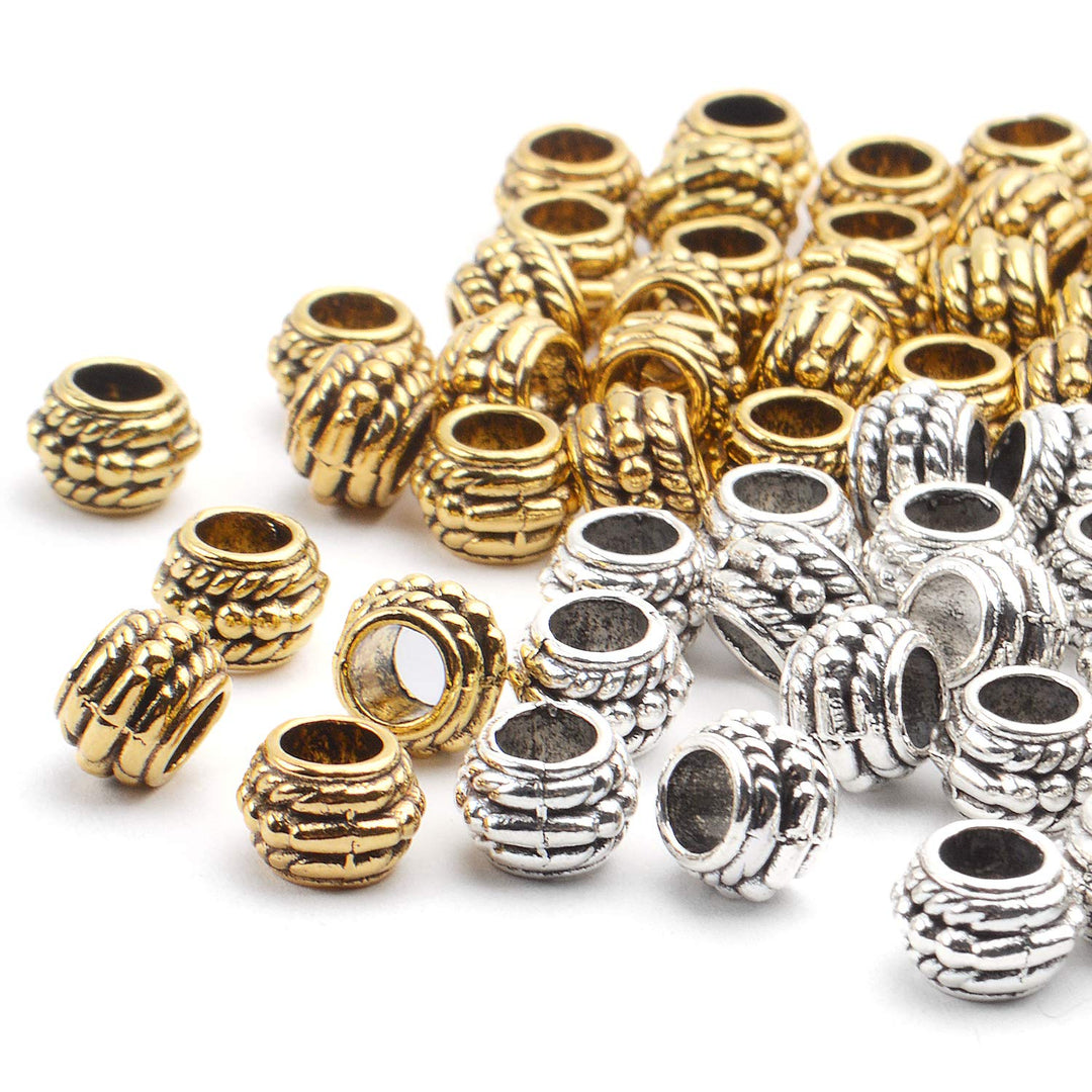 Large Hole Beads,100pcs 8mm Tibetan Barrel Spacer Beads European Charms Beads with 4mm Hole for Bracelet Necklaces Jewelry Making