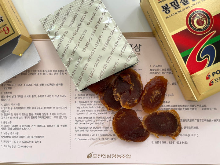 Pocheon 200g(10ea X 20g) 6Years Sliced Korean Panax Red Ginseng Roots with Honey, Saponin, Natural Immune Support