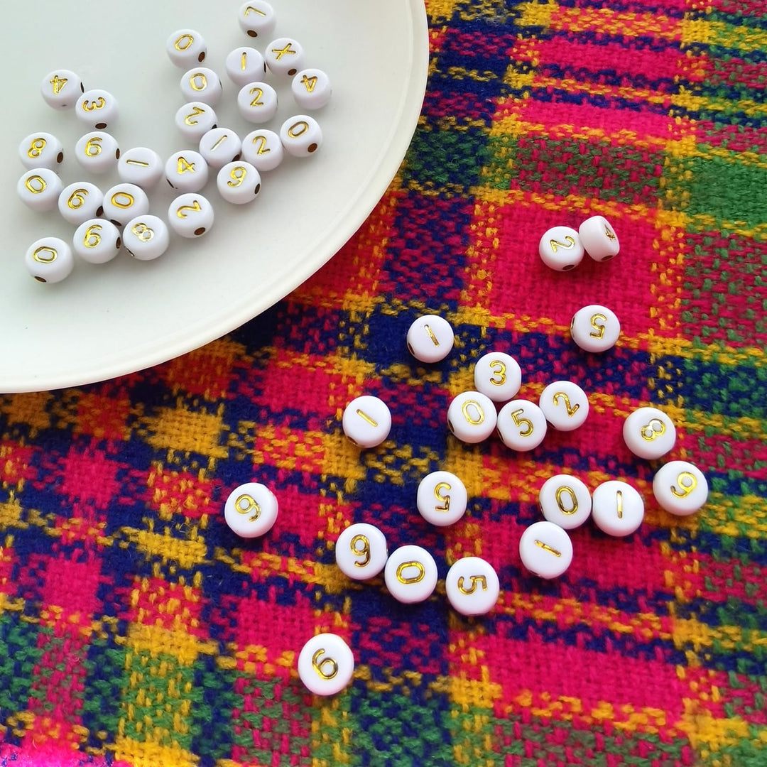 Amaney 500pcs Gold Number Beads 7x4mm Mixed Number Beads Acrylic Round Shape Loose Beads