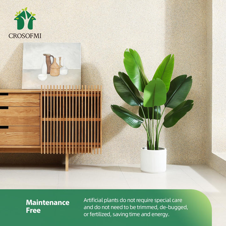 Artificial Bird of Paradise Plant 4 Feet Fake Tropical Palm Tree with 8 Leaves,Perfect Faux Plants in Pot for Indoor Outdoor House Home Office Garden Modern Decoration Housewarming Gift