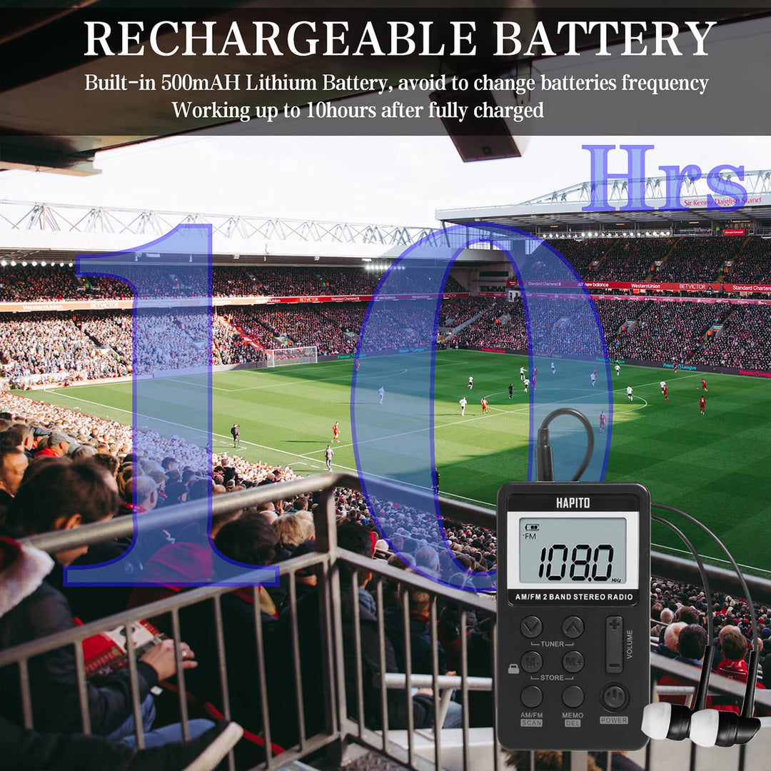 Pocket AM FM Radio Portable Digital Tuning Walkman Radio with Best Reception - Personal Small Transistor Radio with Sterio Earphone, Rechargeable Battery and Lock Screen for Walk/Gym (Black)