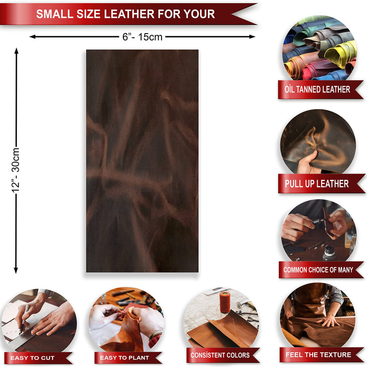Toprank Genuine Leather Sheets for Crafts 6''X12'' Precut Full Grain Leather Tooling Leather (1.6mm) Cowhide Leather Pieces Square, Tan