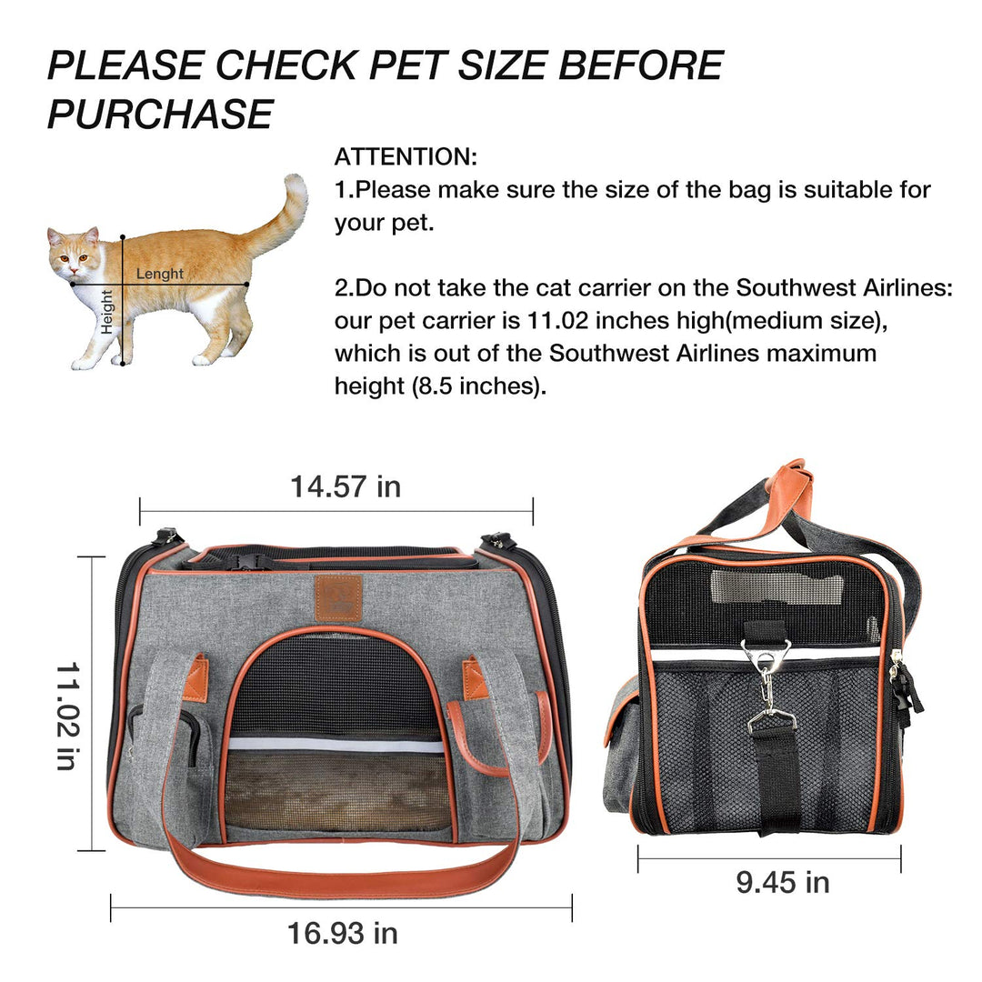 Pet Carrier for Cats and Small Dogs Airline Approved Soft Sided Carrier,Ventilated Pet Travel Carrier,Car Seat Safe Carrier