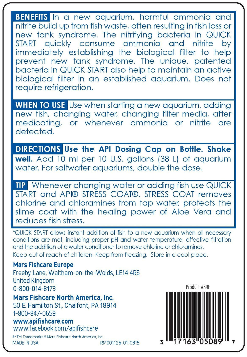 QUICK START Freshwater and Saltwater Aquarium Nitrifying Bacteria 16-Ounce Bottle