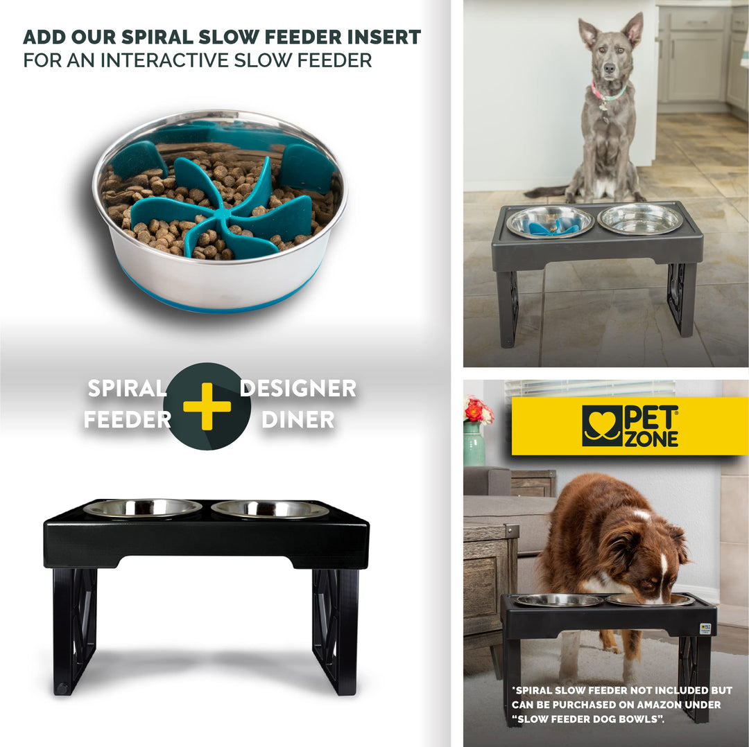 Elevated Dog Bowls Designer Diner 3 Height Adjustable Raised Dog Bowl Stand with 2 Stainless Steel Bowls (7 Cup Capacity Each)