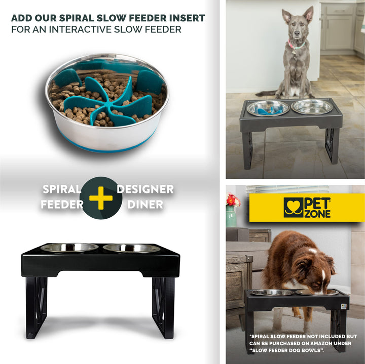 Elevated Dog Bowls Designer Diner 3 Height Adjustable Raised Dog Bowl Stand with 2 Stainless Steel Bowls (7 Cup Capacity Each)