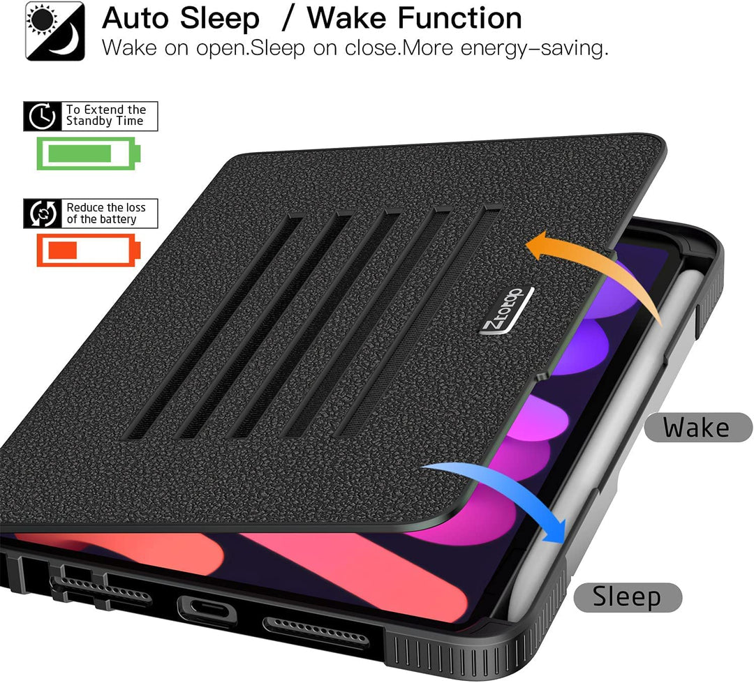 for New iPad Mini 7 (A17 Pro) 2024 /Mini 6 Case 8.3 Inch, Full Body Protective Cover with Pencil Holder and Auto Wake & Sleep Function for iPad Mini 7th/6th Generation, Black