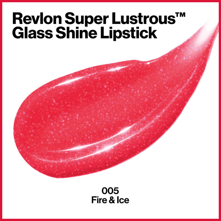 Super Lustrous Glass Shine Lipstick, Flawless Moisturizing Lip Color with Aloe, Hyaluronic Acid and Rose Quartz, Fire & Ice (005), 0.15 oz