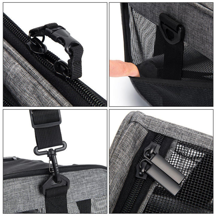 Wakytu Pet Carrier for Small Cats Dogs, Dog Carrier Travel Bag with Adequate Ventilation, 5 Mesh Windows, 3 Entrance, Locking Safety Zippers, Padded Shoulder and Carrying Strap, Medium