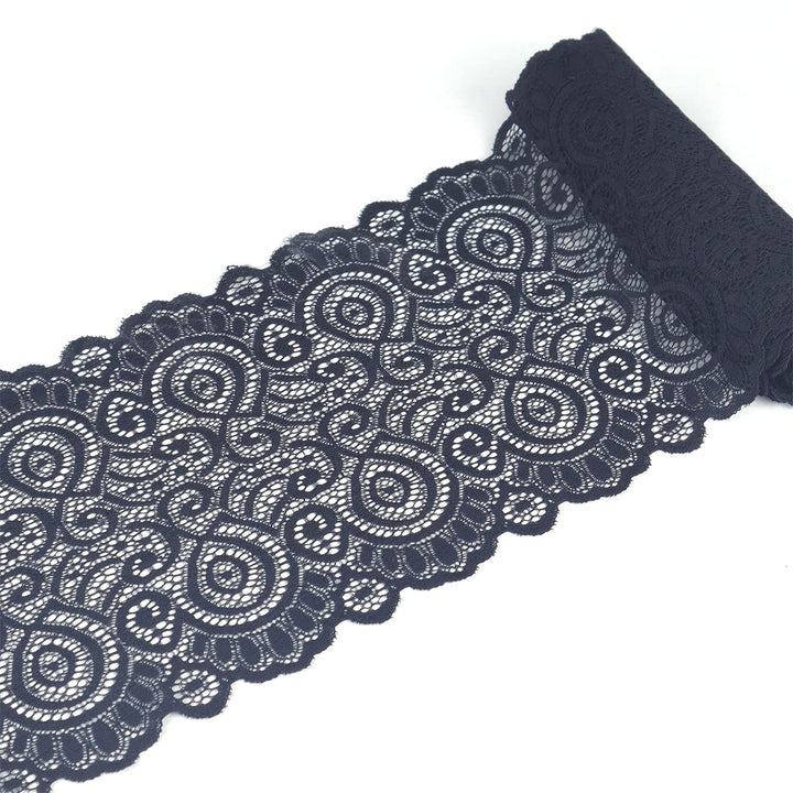 Black Lace Fabric Lace Trim, Stretch Floral Lace Ribbon Trim, Wide Elastic Sewing Lace Crafts Decorating (Black 7Inch 5Yards)