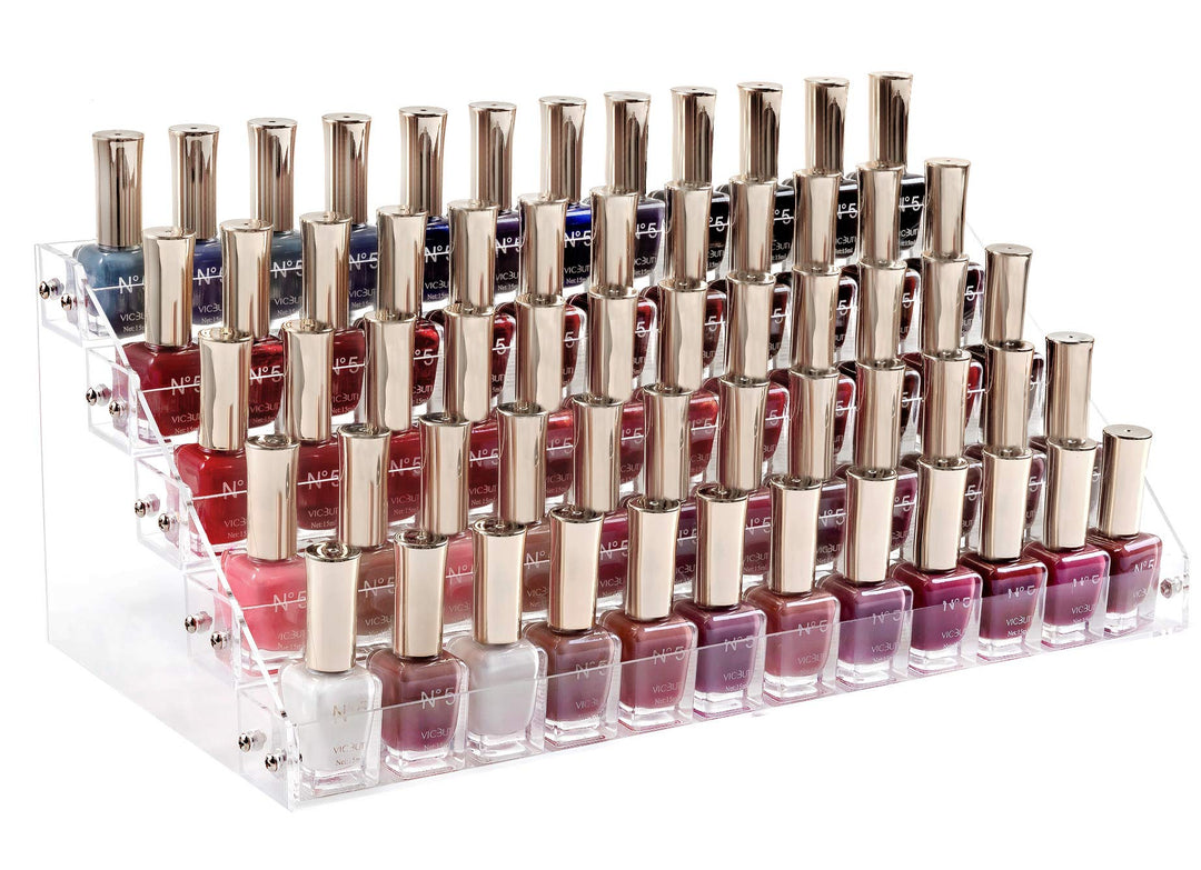 Clear Nail Polish Organizer 5 Tier Acrylic Display Rack Holds Up to 60 Bottles