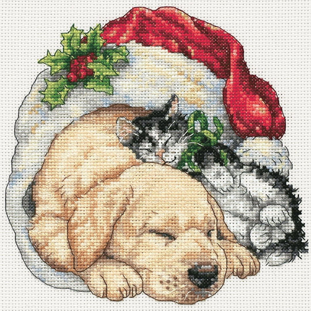 8826 Gold Collection Counted Cross Stitch Kit, Christmas Morning Pets, 18 Count White Aida, 6'' x 6''