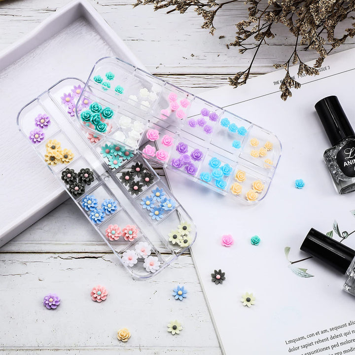 108 Pieces 3D Flower Nail Art Charms Resin Rose Flower Nail Art Studs Flat Design Nail Decals for Nails Accessories Supplies DIY Jewelry Craft