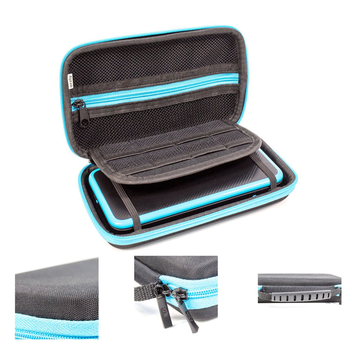 2DS XL Case, Carry Case for New Nintendo 2DS XL - Protective Hard Shell Portable Travel Case Pouch for New 2DS XL Console with Slots for Games & Zip Pocket - BLUE on Black