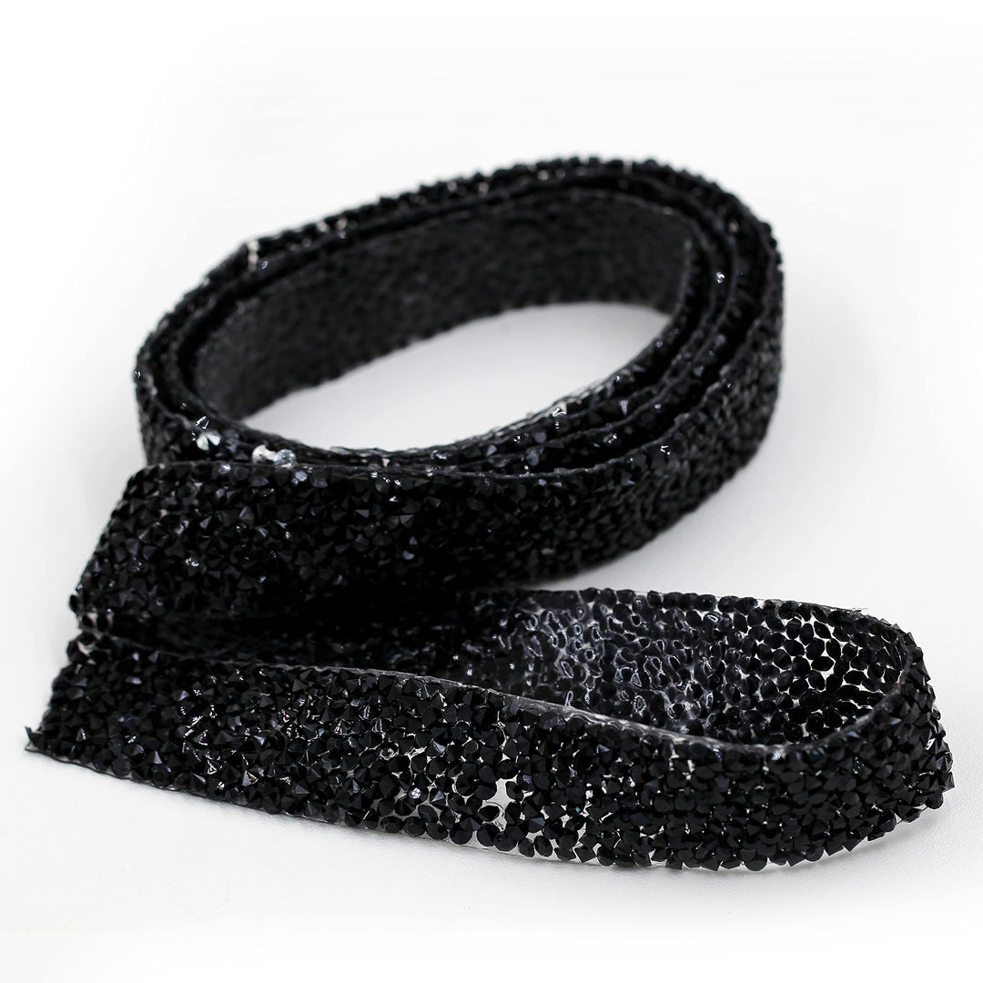 1Yard*2cm Rhinestone Trim Sparkling Crystal Rhinestone Hotfix Applique Bling Chain Banding Belt for DIY Wedding Dress Embellishment Phone Wall Car Computer Bag Decor (Black)