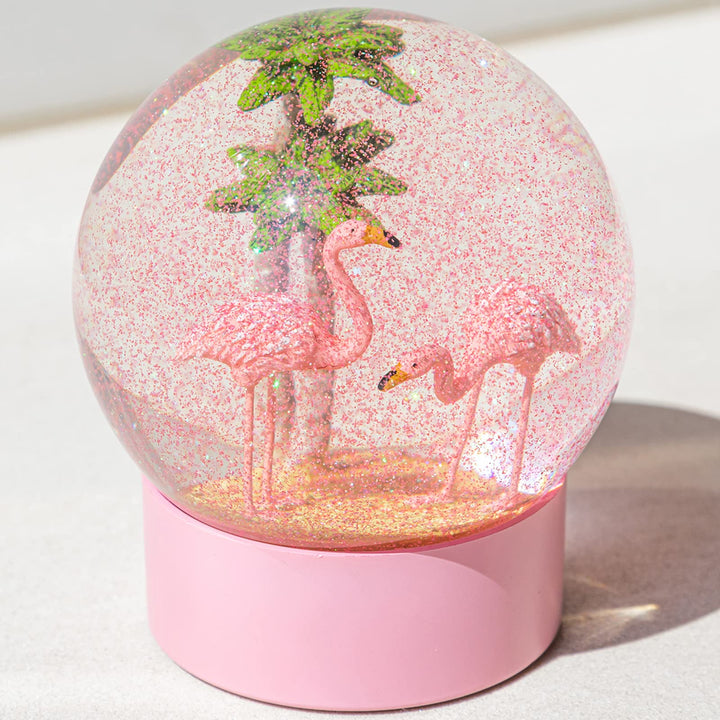 Pink Flamingo Snow Globe for Kids Girls, Originality 3D Flamingo Glitter Glass Snow Globes for Valentines Home Decor, 100MM