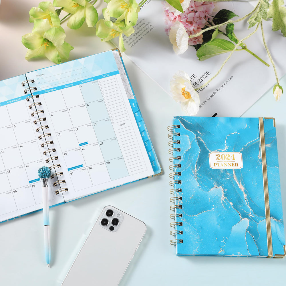 2024 Planner - Planner 2024 with Tabs, January 2024 - December 2024, Weekly and Monthly Planner 2024 with Back Pocket, 6.1 x 8.7, Blue Waterink