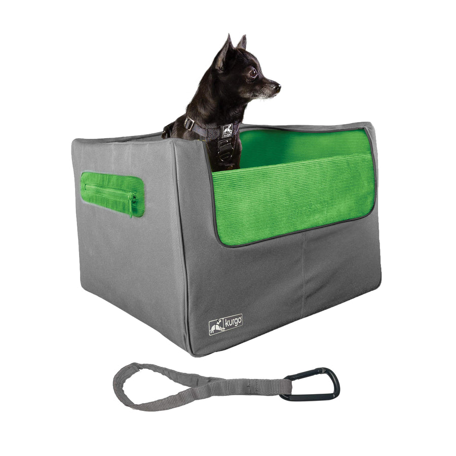 Skybox Rear Booster Seat for Dogs or Cats, Dog Car Seat, Carrier Carseat for Pets Up to 30 Pounds, Helps with Canine Car Sickness, Includes Seatbelt Tether (Grass Green/Charcoal)
