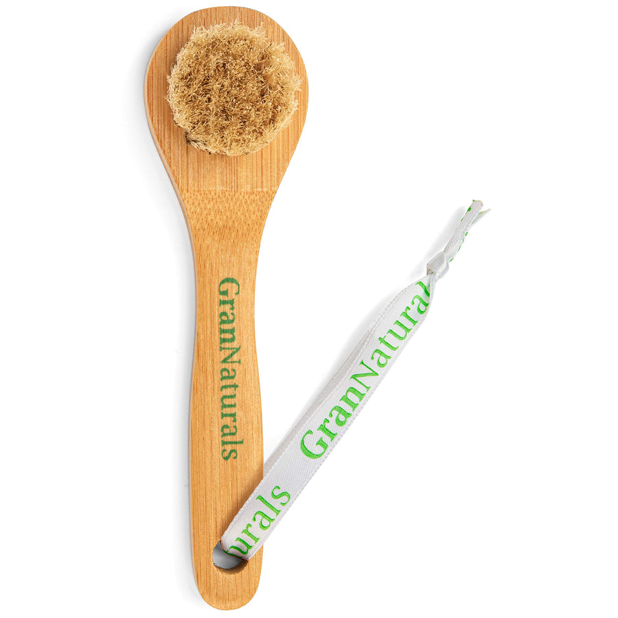 Manual Facial Brush Dry Brushing Scrubber - Natural Bristles for Exfoliation - Promotes Lymphatic Drainage, Deep Cleansing, Gentle Pore Cleaning for Glowing, Soft Skin - Wooden Handle