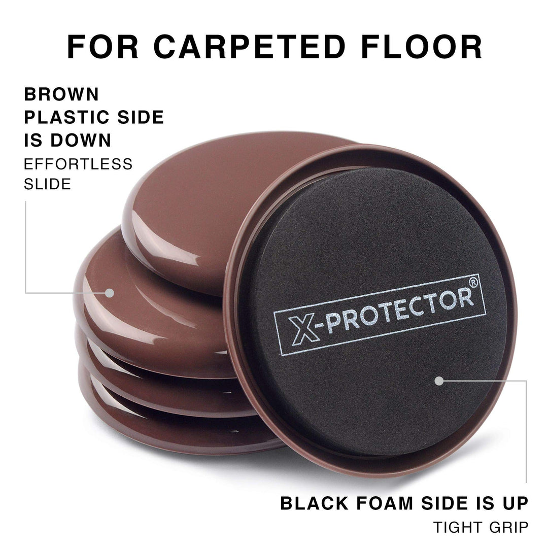Furniture Sliders for Carpet X-PROTECTOR - 8 PCS Best Heavy Moving Pads 3 1/2 - Sliders for Furniture. Move Your Furniture Easy with Reusable Furniture Movers Sliders for Carpets!