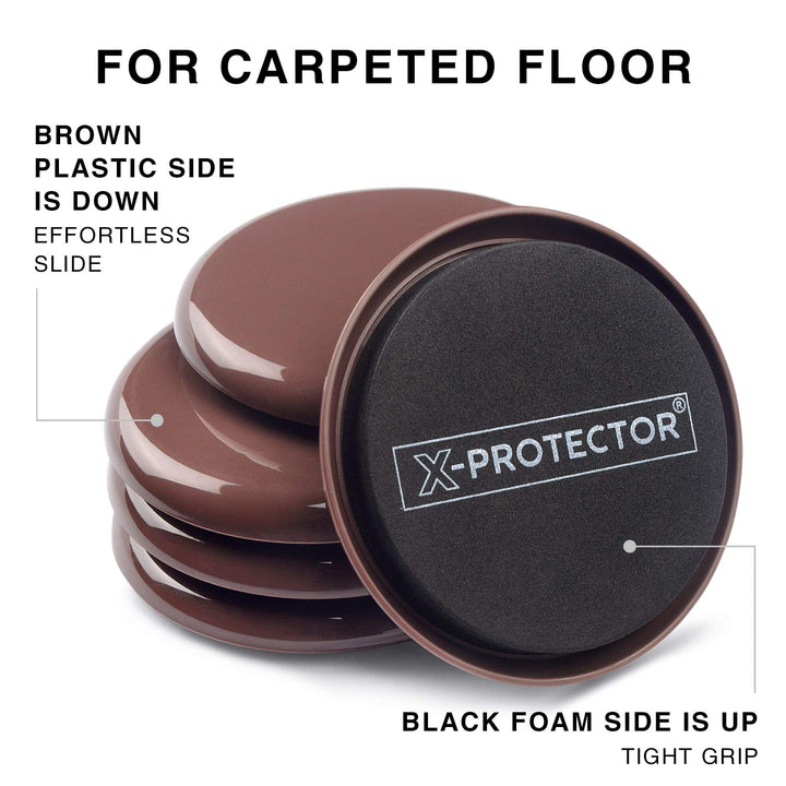 Furniture Sliders for Carpet X-PROTECTOR - 8 PCS Best Heavy Moving Pads 3 1/2 - Sliders for Furniture. Move Your Furniture Easy with Reusable Furniture Movers Sliders for Carpets!