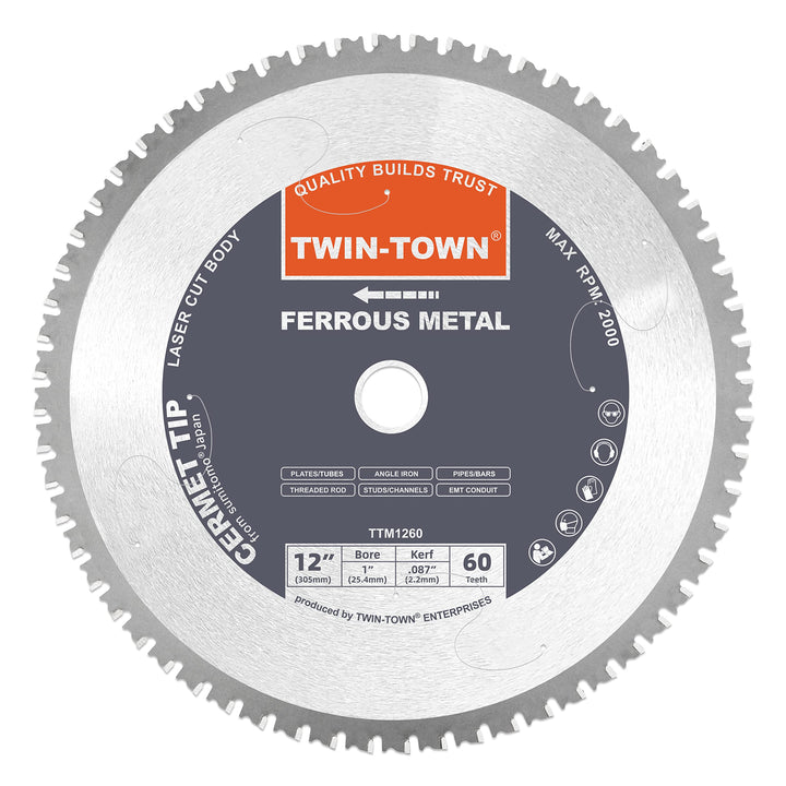 12-Inch 60 Teeth Steel and Ferrous Metal Cermet Saw Blade with 1-Inch Arbor
