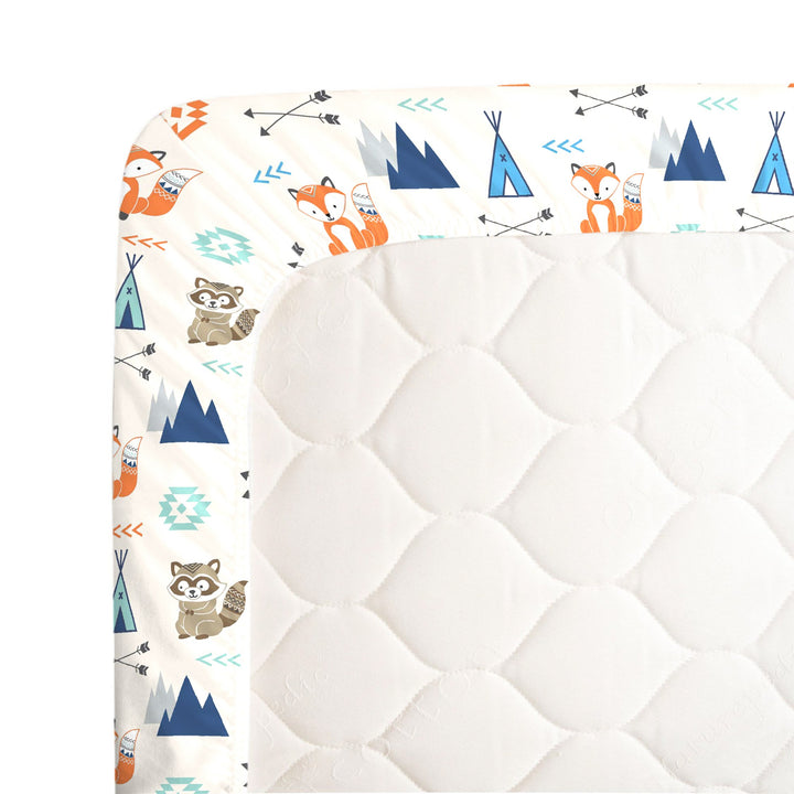 Aztec Mix & Match 100% Cotton Grey/Fox Fitted Crib Sheet, Navy, Orange, Aqua, Ivory