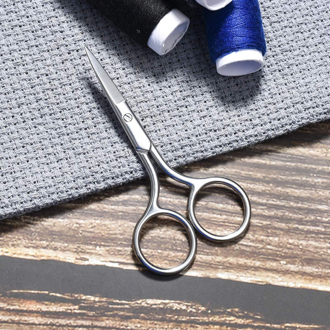 Small Facial Hair Scissors, Straight Tip Grooming Scissors for Eyebrows, Beard, Ear, Nose, Moustache Trimming Snips Beauty Kit with PU Case 3.5inch Stainless Steel
