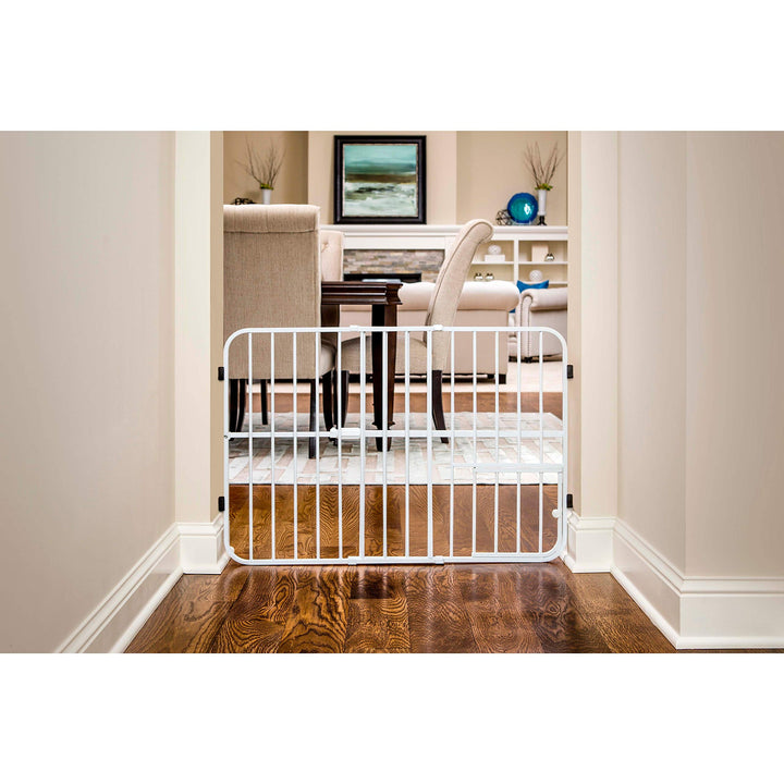Tuffy Metal Expandable Pet Gate, Includes Small Pet Door, 24 x 22-38 Inch, White