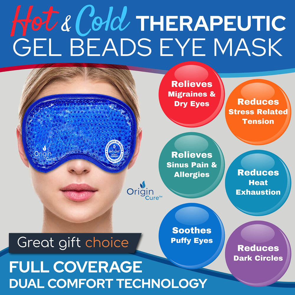 Origin Cure Blue Gel Eye Mask Hot and Cold – Cooling Gel Eye Mask for Puffy Eyes, Dark Circles, Dry Eyes, Allergies, Sinuses, Migraines – Reusable Compress for Stress, Styes, Swelling, and Pain Relief