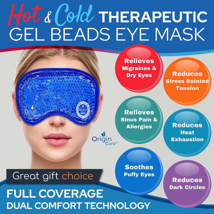Origin Cure Blue Gel Eye Mask Hot and Cold – Cooling Gel Eye Mask for Puffy Eyes, Dark Circles, Dry Eyes, Allergies, Sinuses, Migraines – Reusable Compress for Stress, Styes, Swelling, and Pain Relief