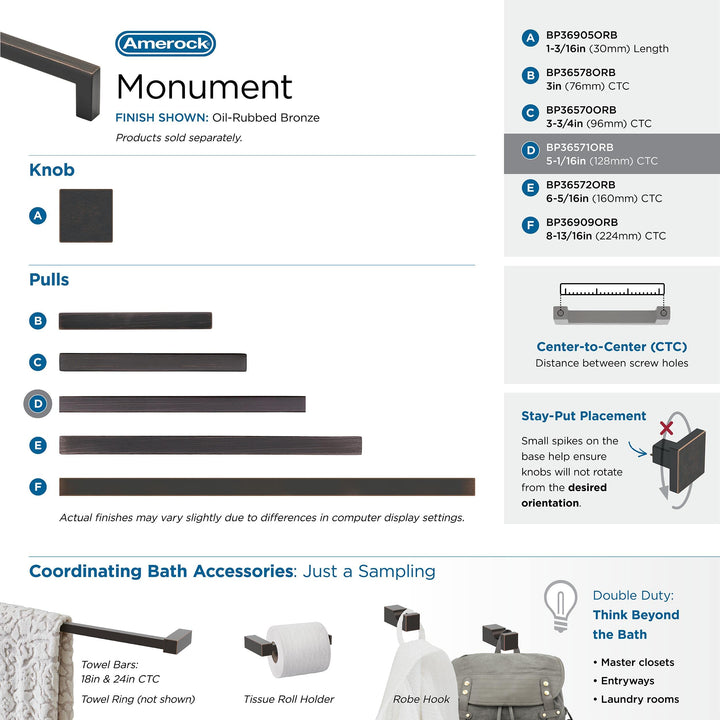 | Cabinet Pull | Oil Rubbed Bronze | 5-1/16 inch (128 mm) Center to Center | Monument | 1 Pack | Drawer Pull | Drawer Handle | Cabinet Hardware