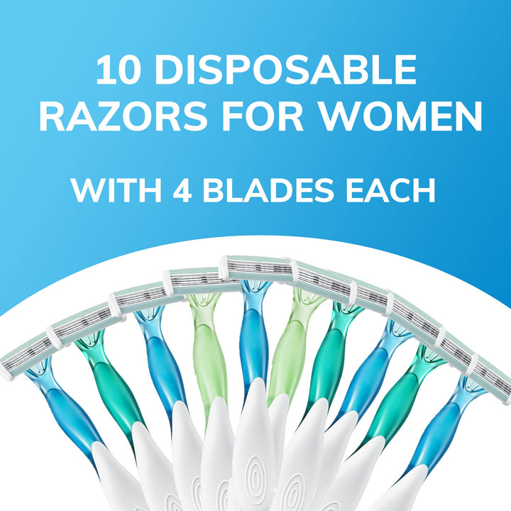 Soleil Bella Women’s Disposable Razor, Assorted, 10 Count