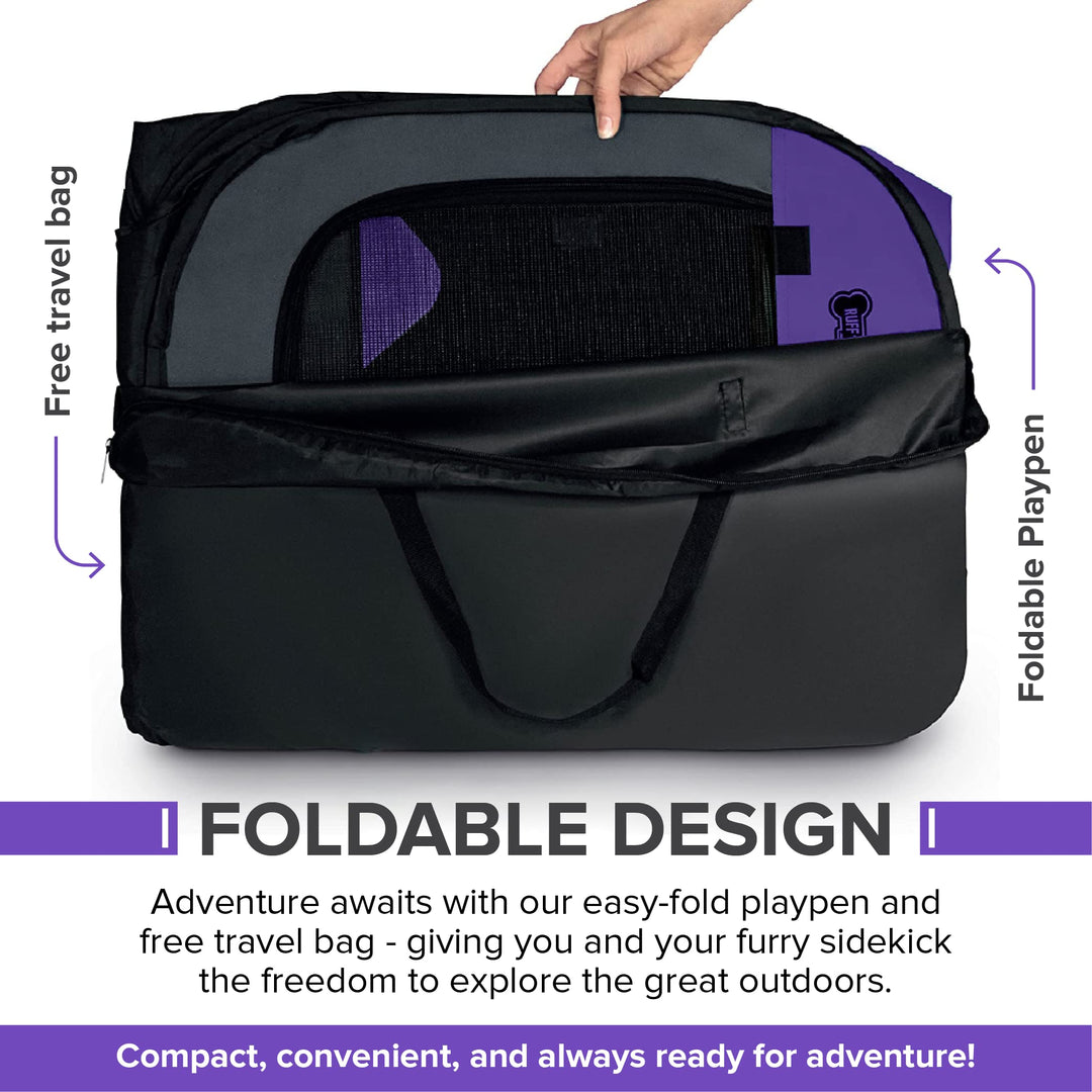 Ruff 'N Ruffus Portable Foldable Pet Playpen + Free Carrying Case + Free Travel Bowl | Available in 3 Sizes (Medium (29x29x17))