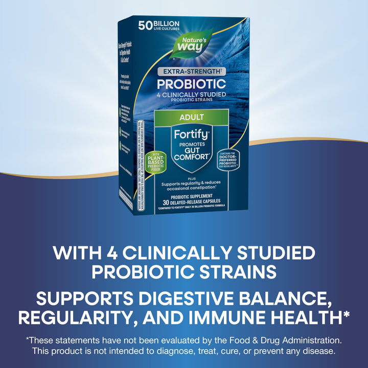 Nature's Way Extra Strength** Fortify Probiotic, Prebiotics, 50 Billion Live Cultures, Digestive and Immune Health Support*, 30 Capsules (Packaging May Vary)