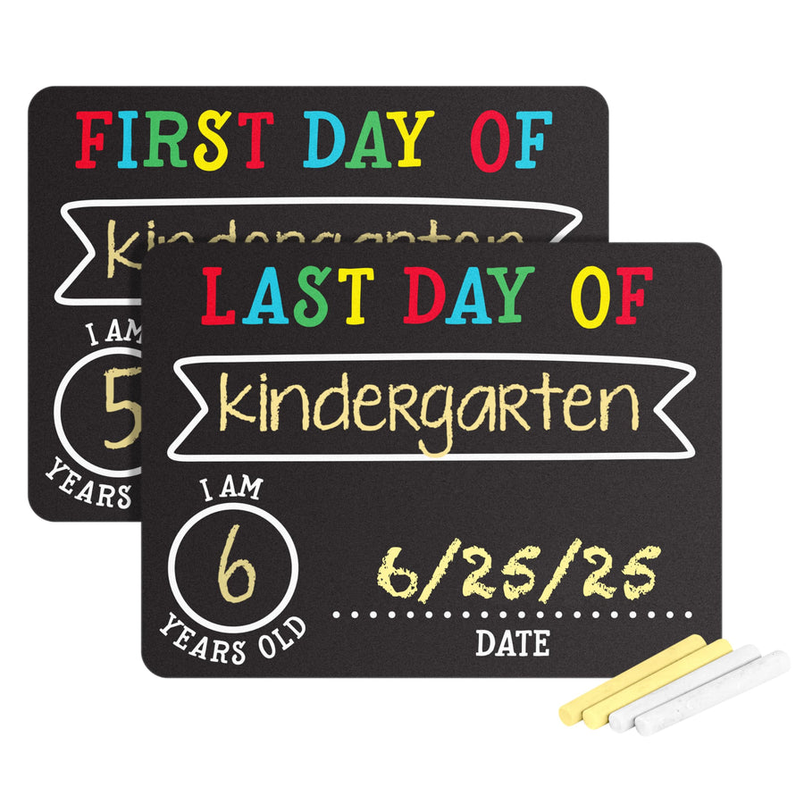 First and Last Day Chalkboard Signs, Reusable And Erasable Chalkboard, Ideal Photo Memory Prop for School Milestones, Includes 2 Chalk Signs With White and Yellow Chalk