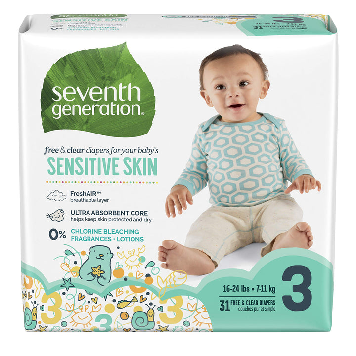 Baby Diapers for Sensitive Skin, Animal Prints, Size 3, 31 Count