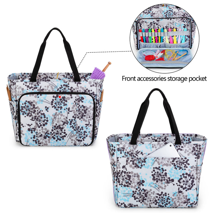 Knitting Tote Bag, Yarn Storage Bag with Pockets for Crochet Hooks, Knitting Needles, Knitting Project and Accessories, Purple (Bag Only, Patented Design)