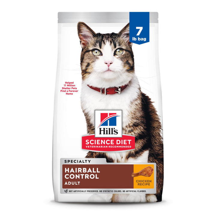 Hill's Science Diet Hairball Control, Adult 1-6, Hairball Control Support, Dry Cat Food, Chicken Recipe, 7 lb Bag