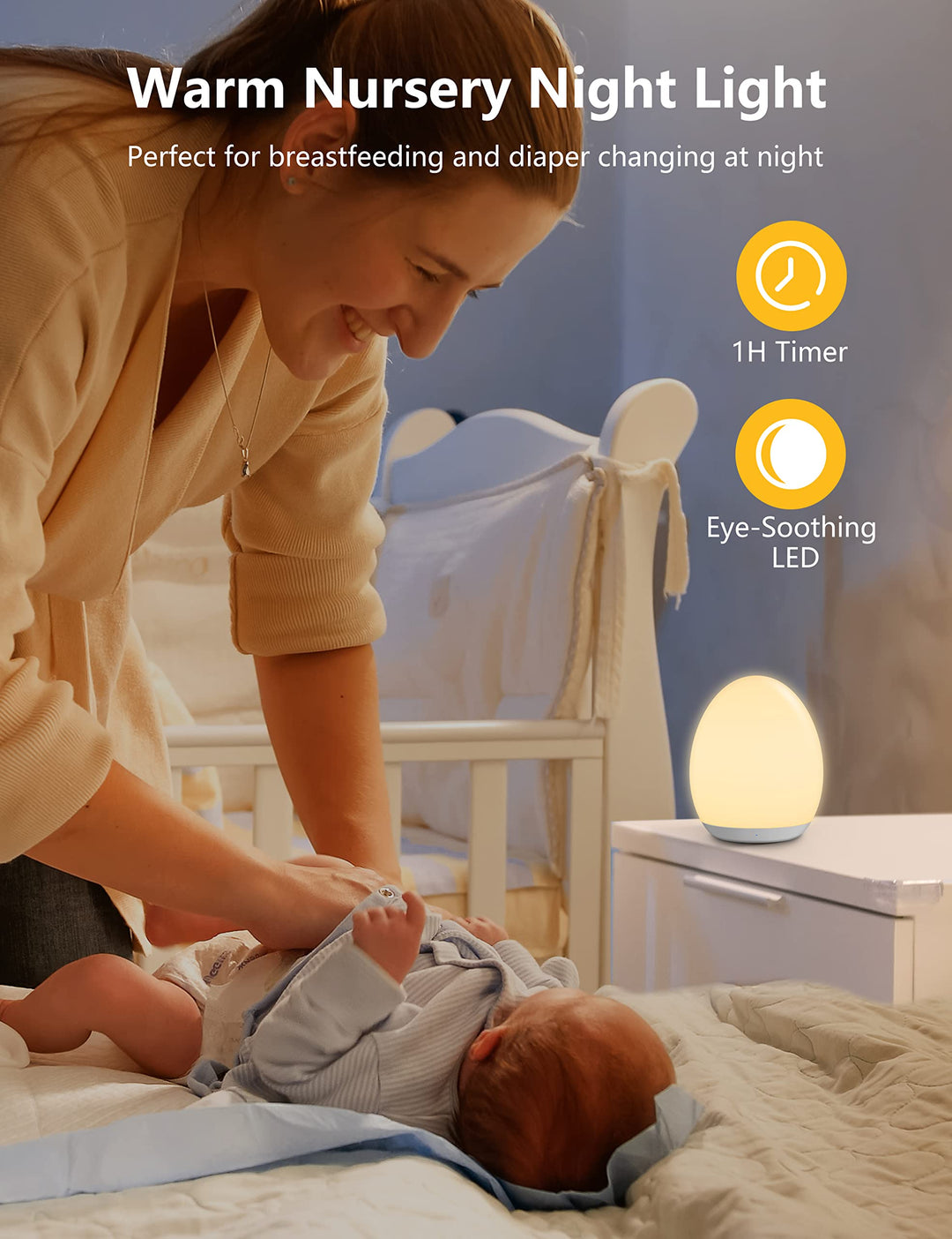 Night Light for Kids, Baby Night Light with 7 Colors Changing & Dimming Function, Rechargeable Night Light with 1 Hour Timer & Touch Control, Up to 100H