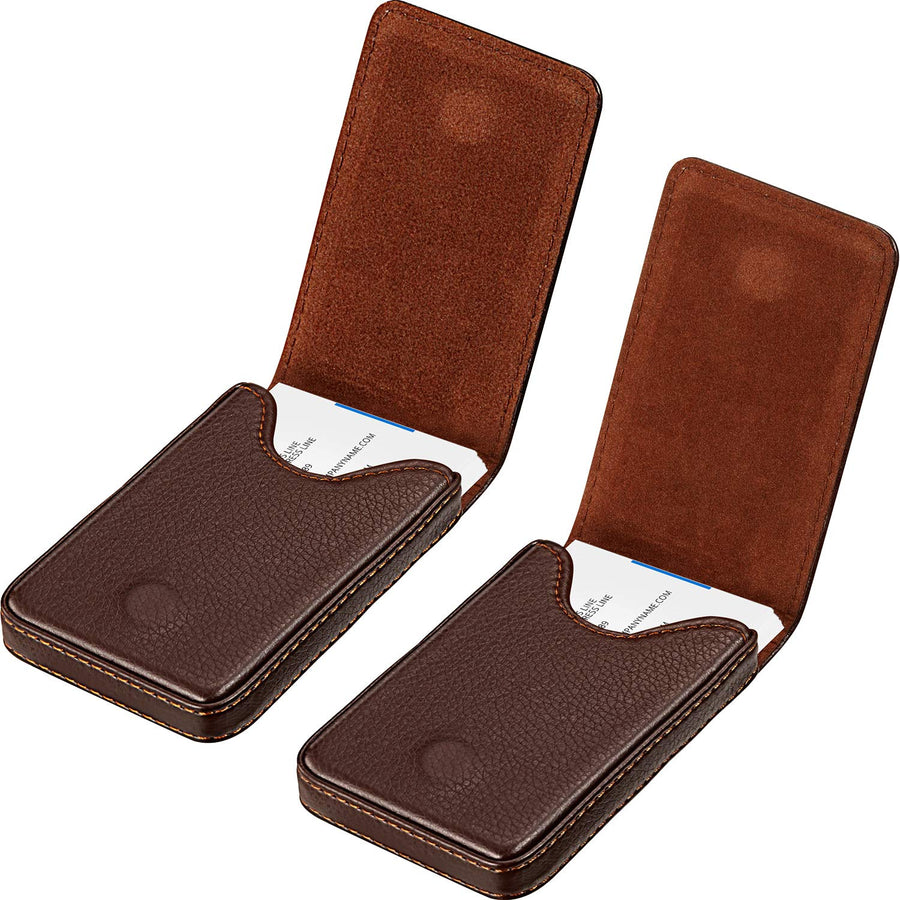 2 Pieces Business Card Holder, Business Card Wallet PU Leather Business Card Case Pocket Business Name Card Holder with Magnetic Shut Credit Card ID Case/Wallet (Coffee and Coffee)