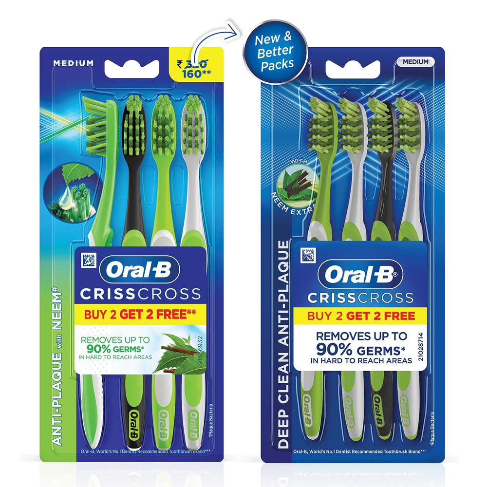 Oral B Criss Cross Adult Manual Toothbrush With Neem Extract, Medium (Buy 2 Get 2 Free)