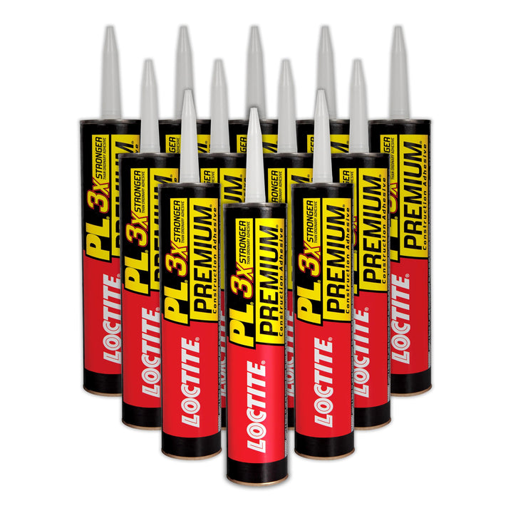 PL Premium Polyurethane Construction Adhesive, Versatile Construction Glue for Wood, Concrete, Stone, Metal & More- 10 fl oz, Cartridge, 12 Pack