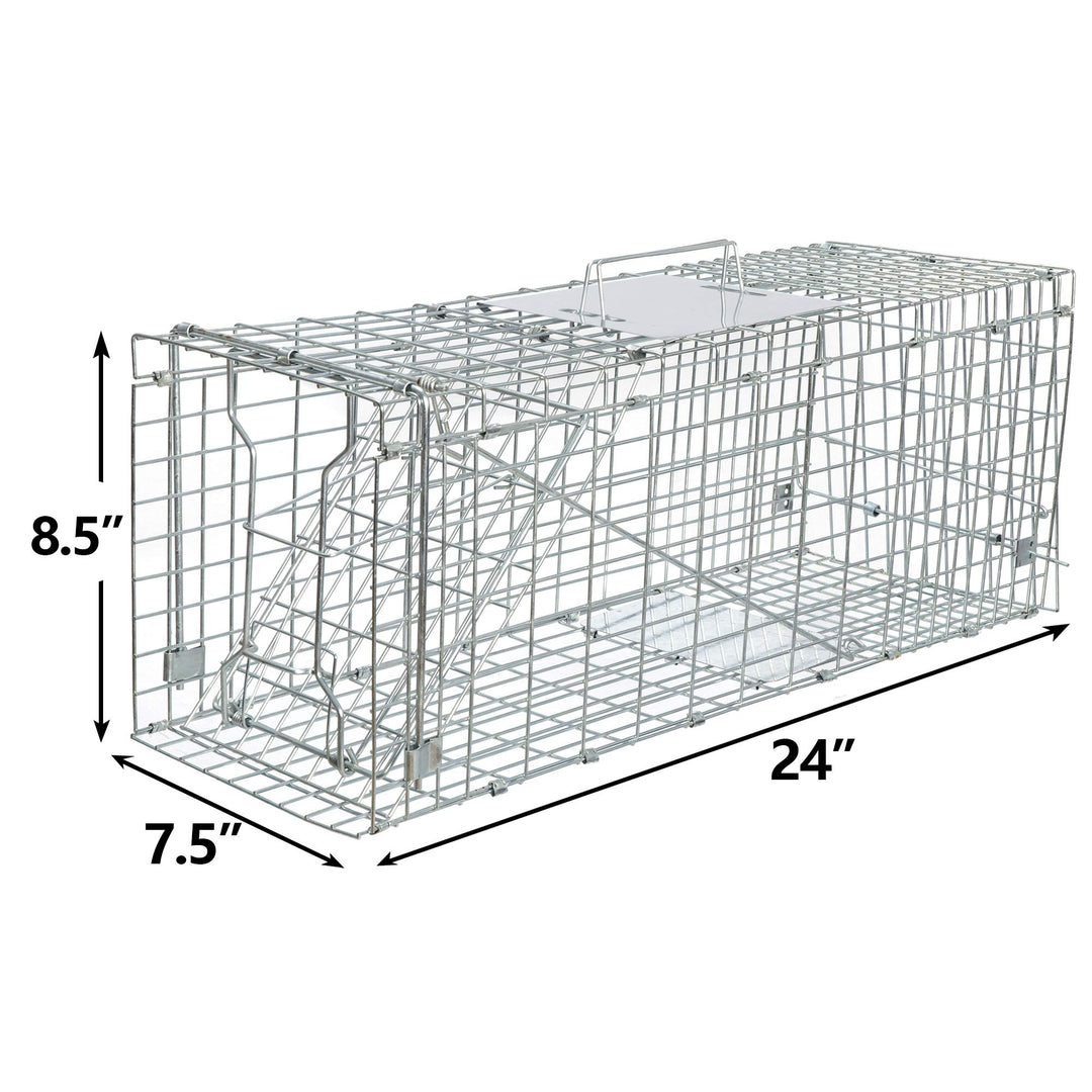 Live Animal Cage Trap 24x8.5x7.5'' Steel Humane Release Rodent Cage for Stray Cat, Rabbits, Squirrel, Mole, Gopher, Chicken, Opossum, Skunk, Chipmunks, Groundhog Squire Small AnimalsStyle